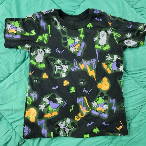 Disney Store Mickey Mouse Kids 2/3 Black Halloween Short Sleeve Shirt - Picture 1 of 5